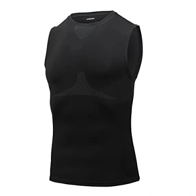 Afbeelding van AMZSPORT Compressie tanktop voor heren, mouwloos, sneldrogend, gymnastiekvest, basislaag hardloopshirt, 111012 zwart, XXL