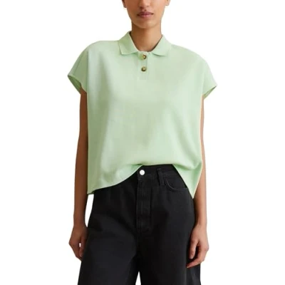 Afbeelding van Marc O&#039;Polo Denim Button Placket Poloshirt, Dames, Maat: Small, Mint mist