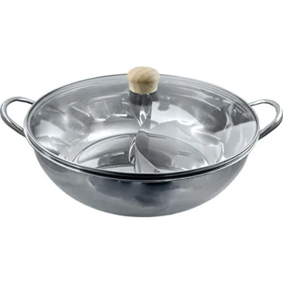 Afbeelding van JADE TEMPLE 17105 RVS Hot Pot Wok met glazen deksel, D: 34 cm