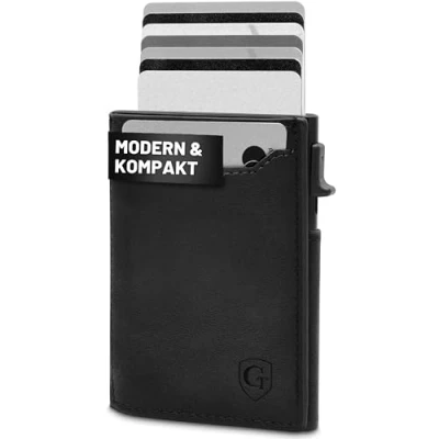Afbeelding van GenTo Smartlet Push Portemonnee met muntenvak, metalen hoes, slim wallet, TÜV geteste RFID NFC bescherming, kleine portemonnee, dunne smalle kaarthouder, mat zwart, Münzfach S + Front Fach, Modern