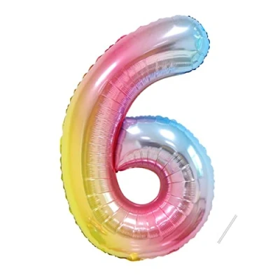 Afbeelding van Partyhausy Verjaardagsnummer ballon 6 jaar Folieballon XXL regenboog kleurverloop reuzenballon in 40 inch 101 cm verjaardagsdecoratie cijfer decoratie voor verjaardag vliegt met helium