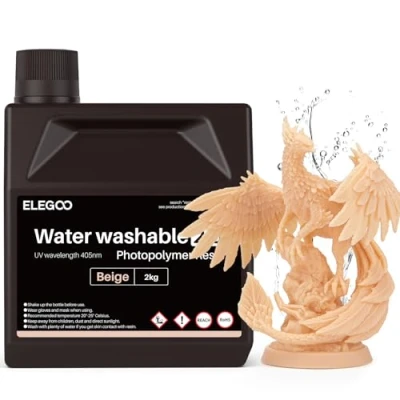 Afbeelding van ELEGOO Upgraded Water wasbare hars 2.0, 405 nm, waterwasbare 3D printer, Rapid met minder krimping en hogere precisie, voor LCD/DLP/SLA/3D beige, 2000 g