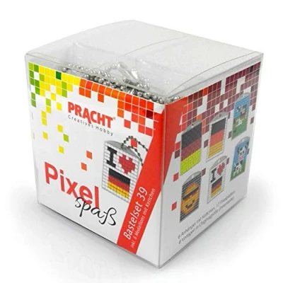 Afbeelding van Pracht Creatives Hobby Pixel P90077 63501Knutselset 39 voor kinderen, insteeksysteem met steentjes van bioplastic het ontwerpen 6 sleutelhangers (medaillons), zonder strijken en lijmen