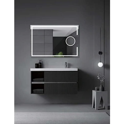 Afbeelding van Ledimex badkamerspiegel, vierkant, met vergrotingsspiegel X5, afmetingen 100 x 80 cm, led verlichting IRC &gt; 80, anti condenssensor, model Malta