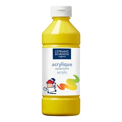 Afbeelding van Lefranc Bourgois 188526 Acrylverf, kinderverf, gebruiksklaar, droogt watervast op, geschikt voor alle ondergronden zoals hout, papier, karton, steen, gips, metaal, plastic, 500ml fles Primary Yellow