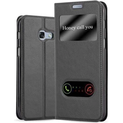 Afbeelding van Cadorabo Hoesje geschikt voor Samsung Galaxy A5 2017 in KOMEET ZWART Beschermhoes met magnetische sluiting, standfunctie en 2 kijkvensters Book Case Cover Etui