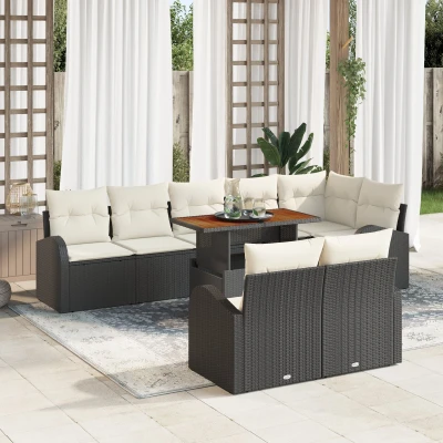 Afbeelding van vidaXL 9 Delige Tuin Eetset met Kussens Zwart Poly Rattan Acacia