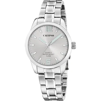 Afbeelding van CALYPSO Dameshorloge K5867/2 Basic, behuizing van roestvrij staal 316L, zilverkleurig, armband 316L staal, grijs, grijs