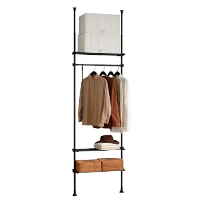 Afbeelding van SoBuy KLS07 W Kledingrek Telescopisch Opbergsysteem met 1 Bar 3 Planken en Vorkkleding Staal Plastic Wit