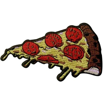 Afbeelding van Patches, geborduurd, design: Peperoni Pizza schijf Italiaanse snellimbit Retro, om op te strijken of naaien