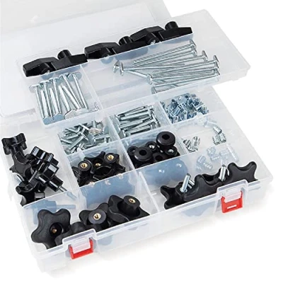 Afbeelding van POWERTEC 71127 Jig en armatuur T Track Hardware Kit met knoppen 1/4&quot; 20 schroefdraad 128 delige set
