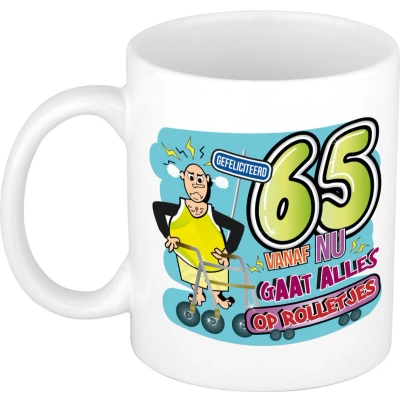 Afbeelding van Bellatio Decorations Cadeau / Verjaardag mok 65 jaar man rollator keramiek mannen cadeautjes feest mokken