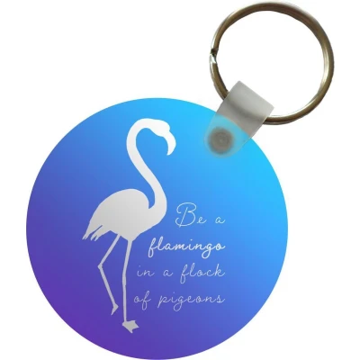 Afbeelding van Sleutelhanger Flamingo Silhouette Letters Quotes Plastic Rond Uitdeelcadeautjes