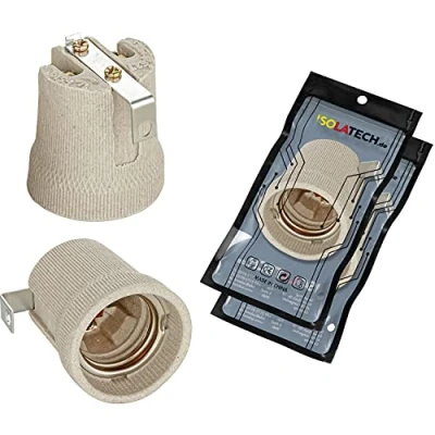 Afbeelding van ISOLATECH 2st E27 grijze keramische fitting met montagebeugel/binnenbeugel (max.250V/4A) gloeilamp voor plafondinstallatie thuis badkamer keuken koelkast houder installeren hittebestendig