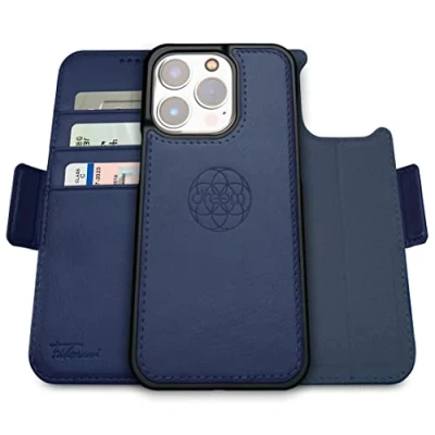 Afbeelding van Dreem Fibonacci iPhone 14 Pro Portemonnee Hoesje / 2 in 1 Schokbestendig MagSafe Compatibel en Afneembaar Luxe Vegan Lederen Folio met RFID Kaartbescherming Multi Standaard [Koninklijk]