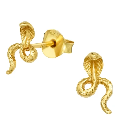Afbeelding van JoyS Zilveren slang oorbellen Cobra 5 x 9 mm oorknoppen 14k goudplating