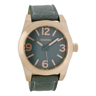 Afbeelding van OOZOO Timepieces Rosé goudkleurige horloge met aqua grijze leren band C6736