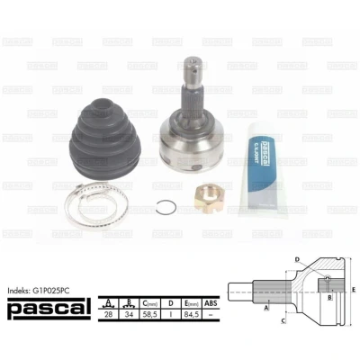 Afbeelding van Homokineet reparatie set, aandrijfas PASCAL G1P025PC