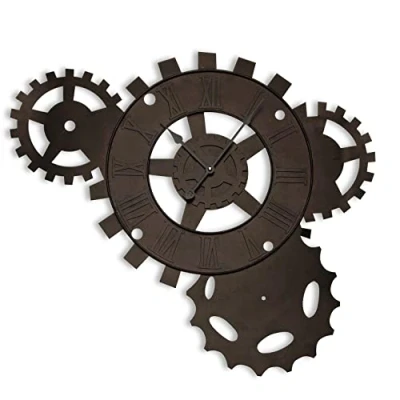 Afbeelding van Versa Volga Stille decoratieve wandklok voor keuken, woonkamer, eetkamer of slaapkamer, Afmetingen (H x B H) 71 4,3 51 cm, Metaal, Kleur Bruin en zwart