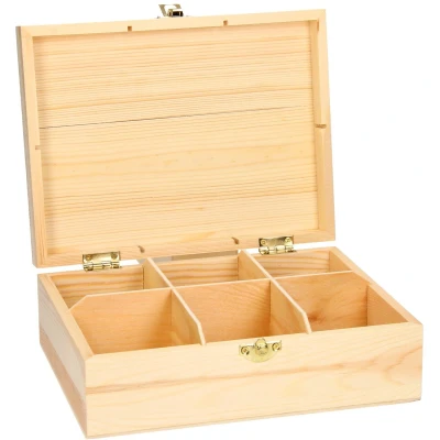 Afbeelding van Houten theekist 6 vaks 21cm x 16cm 7,1cm
