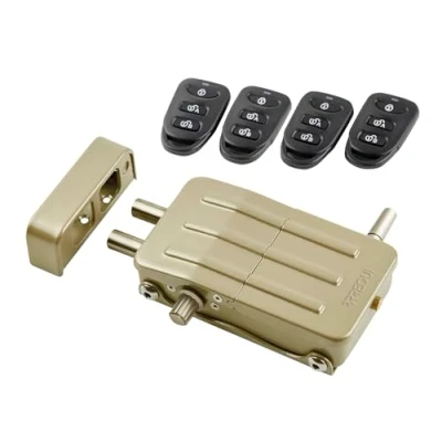 Afbeelding van ARREGUI CI10D Onzichtbaar veiligheidsslot voor deur met 4 afstandsbedieningen, diefstalbeveiliging, anti ocupas, elektronisch deurslot, draadloos slot, binnengrendel, goudkleurig