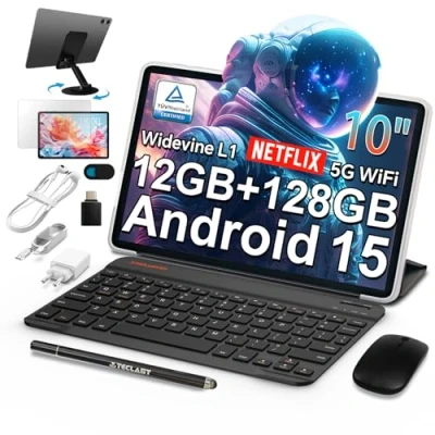 Afbeelding van TECLAST P30T Android 14 Tablet 10,1 inch 12 GB RAM + 128 ROM (TF 3 TB), T606 Octa Core 2 GHz, WiFi 6/GPS/BT5/Widevine L1/6000 mAh/Type C/3,5 mm jack/tablet met toetsenbord hoes muis