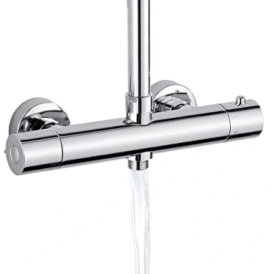 Afbeelding van MORADO douchekraan met thermostaat, 2 uitlopen, 3/4&quot; BSP (26,4 mm) uitloop boven en 1/2&quot; (21 mm), ronde vorm, verchroomd