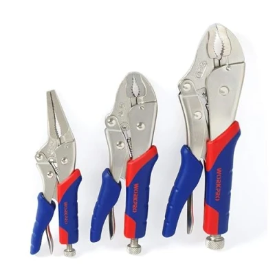Afbeelding van WORKPRO CR V stalen molgrepen, snelsluiting en zelfvergrendeling, met zachte grip, 3 delige gebogen kaak van 25,5 cm 15,5 (10 inch) 7 inch kaak, 10 1/2 rechte