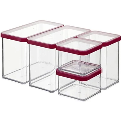 Afbeelding van Rotho, Loft, Set van 5 opbergdozen met deksel in verschillende maten, Kunststof (SAN) BPA vrij, transparant / wit, 2 x 2,1l, 1 1,0l, 0,5l (30,0 21,0 15,0 cm)