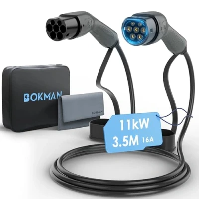 Afbeelding van bokman Type 2 laadkabel (11 kW/3.5 Meter) Compatibel met BEV/PHEV&#039;s E 208, Model Y, Tech, 500e