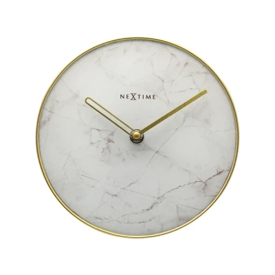 Afbeelding van Nextime Ne 5222Wi Tafelklok Ø 20 Cm Glas / Metaal Wit &#039;Marble&#039;