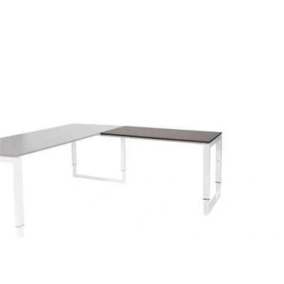 Afbeelding van Domino Plus aanbouwtafel, hoogte instelbaar (62 85cm) met 120x60cm &#039;zwevend&#039; logan eiken 25mm blad en wit (RAL9010) O poot frame