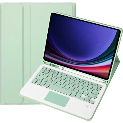 Afbeelding van Case2go Bluetooth Toetsenbord geschikt voor Samsung Galaxy Tab S9/S9 FE (2023) Met stylus pen houder en Touchpad QWERTY Keyboard case Mint Groen