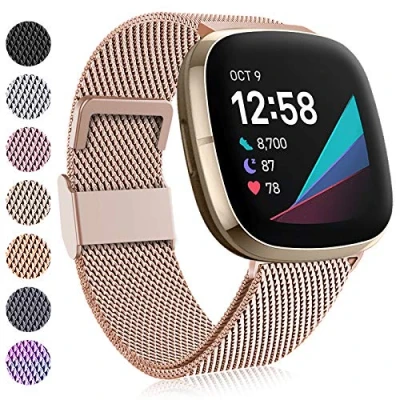 Afbeelding van Faliogo Compatibel met Fitbit Versa 3 band/Fitbit 4 Sense Strap, verstelbare roestvrijstalen metalen vervangende band magneetslot voor 4/Versa 3/Sense, Small Rose Gold