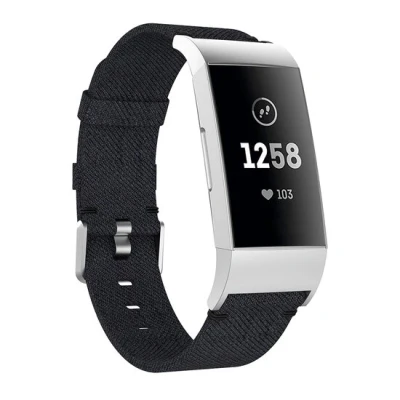 Afbeelding van Fitbit Charge 3 &amp; 4 Nylon bandje Zwart Horlogebandje