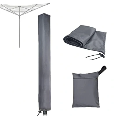 Afbeelding van PJDH Wasmolen afdekking waterdicht met ritssluiting, 16 x 180 cm, droogmolen, afdekking, roterende wasdroger, beschermhoes voor winddicht, Oxford stof, grijs
