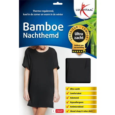 Afbeelding van Lucovitaal Nachthemd bamboe l korte mouw zwart 1 stuk