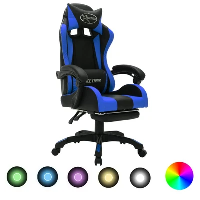 Afbeelding van Racestoel met RGB LED verlichting kunstleer blauw en zwart