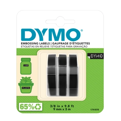 Afbeelding van Labeltape Dymo 3D 9mmx3m wit op zwart blister à 3 stuks
