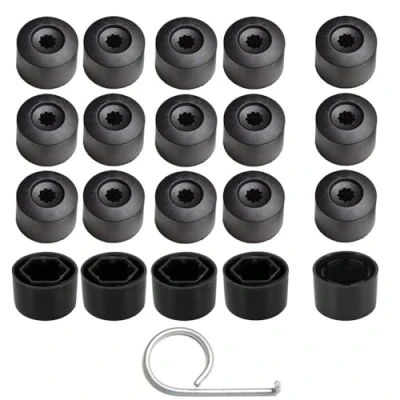 Afbeelding van GUUZI 20 stuks Wielmoerdopboutafdekkingen 17mm Universele Zeshoekige Bandmoerafdekkingen(4 Antidiefstalvergrendelingsboutdop+16 Normale Dop) met Verwijderingshulpmiddel (Zwart)