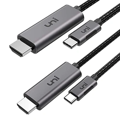 Afbeelding van uni 2Pcs USB C naar HDMI kabel voor thuiskantoor (4K@60Hz), 1,8 m/6ft Type [Thunderbolt 4/3], compatibel met MacBook Pro, iPhone 15 serie, Air, iPad Surface Book en meer