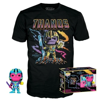 Afbeelding van Funko Pop! &amp; Tee Box: Marvel Studios The Avengers Thanos Blacklight Zwart #909 Exclusive (Size L)