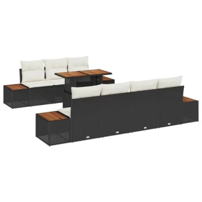 Afbeelding van vidaXL 8 delige Tuin Sofa Set met Kussens Zwart Poly Rattan