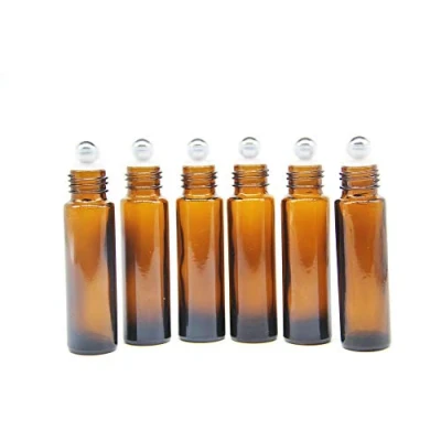 Afbeelding van Yizhao 10ml Glazen Roller Flessen Etherische Olie, Bruin Leeg Rolflessen voor Oliën met [Roestvrijstalen Rollerball], Massage, Aromatherapie, Geur, Schoonheidsolie Mix, Laboratoriumfles 6 Pcs