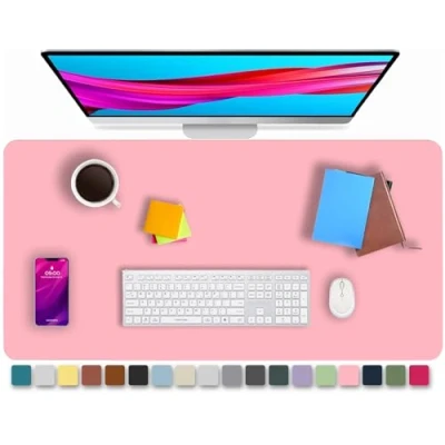 Afbeelding van KKTECH lederen bureau onderlegger, antislip, muismat, premium kantoortafel schrijfmat voor laptop schrijven, waterdichte mat (lichtroze, 60 x 35)