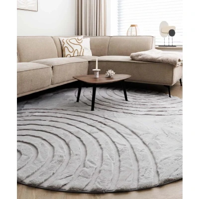 Afbeelding van Fluffy Vloerkleed Rond Carvy Lichtgrijs 120 Cm