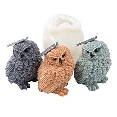 Afbeelding van Xidmold 3D siliconen vorm van uil, kaarsvorm, cake, fondant, bakvorm voor taartdecoratie, chocolade, zeep, sojawas, kaarsen, handwerk