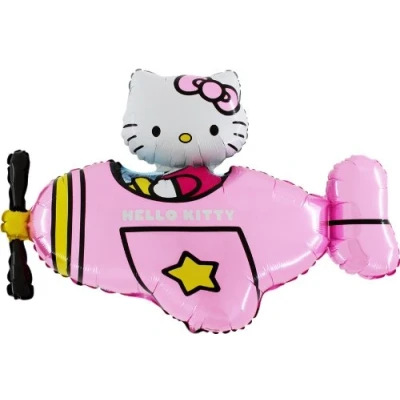 Afbeelding van Toyland® 37&quot; Hello Kitty in roze vliegtuig folie ballon