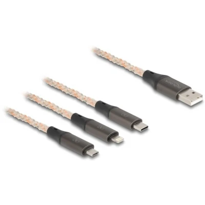 Afbeelding van Delock USB RGB Ladekabel 3 in 1 Typ A zu Lightning™ / Micro US