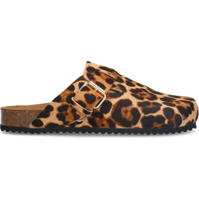 Afbeelding van Sacha leren clogs met panterprint cognac
